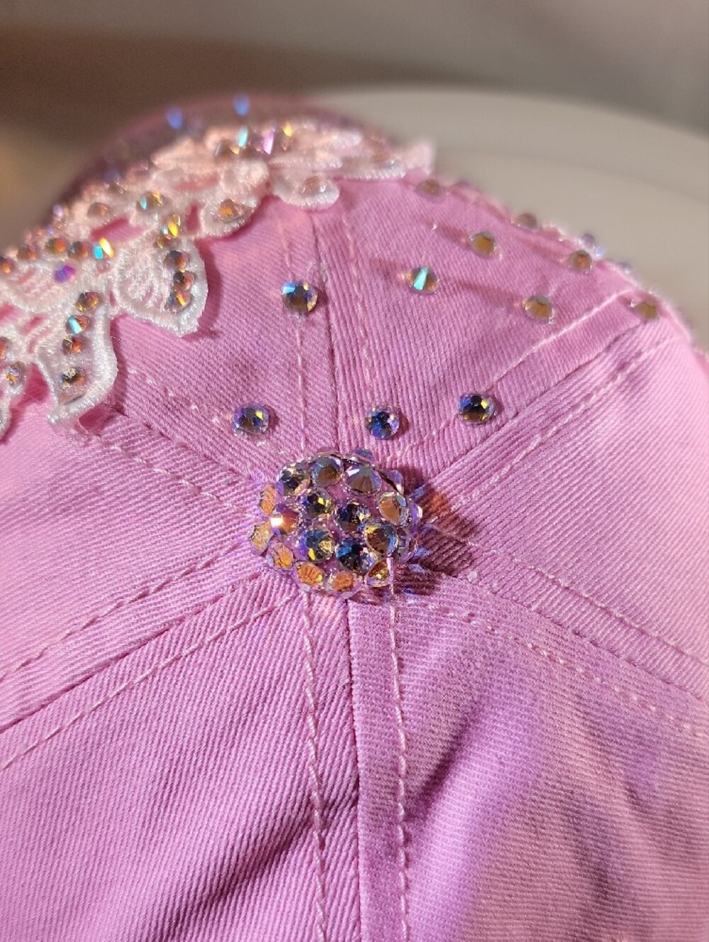 Bedazzled Pink Crystal Embellished Floral Baseball Cap - Picture 5 of 6